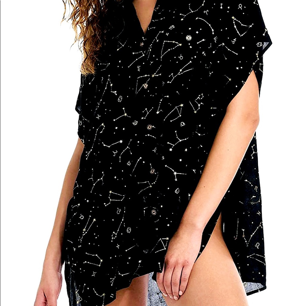 BLACK ZODIAC SWIM SHIRT WITH GOLD ZODIAC CONSTELLATIONS/Wear Multiple Ways